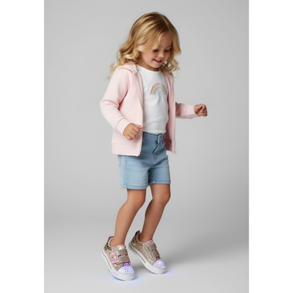 Skechers Twinkle Toes Light Up Glitter Bow Sneakers Toddler Girls Size 6
